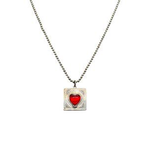 CDI 925 Sterling Silver Red Heart Pendant Chain Necklace Minimalist Timeless